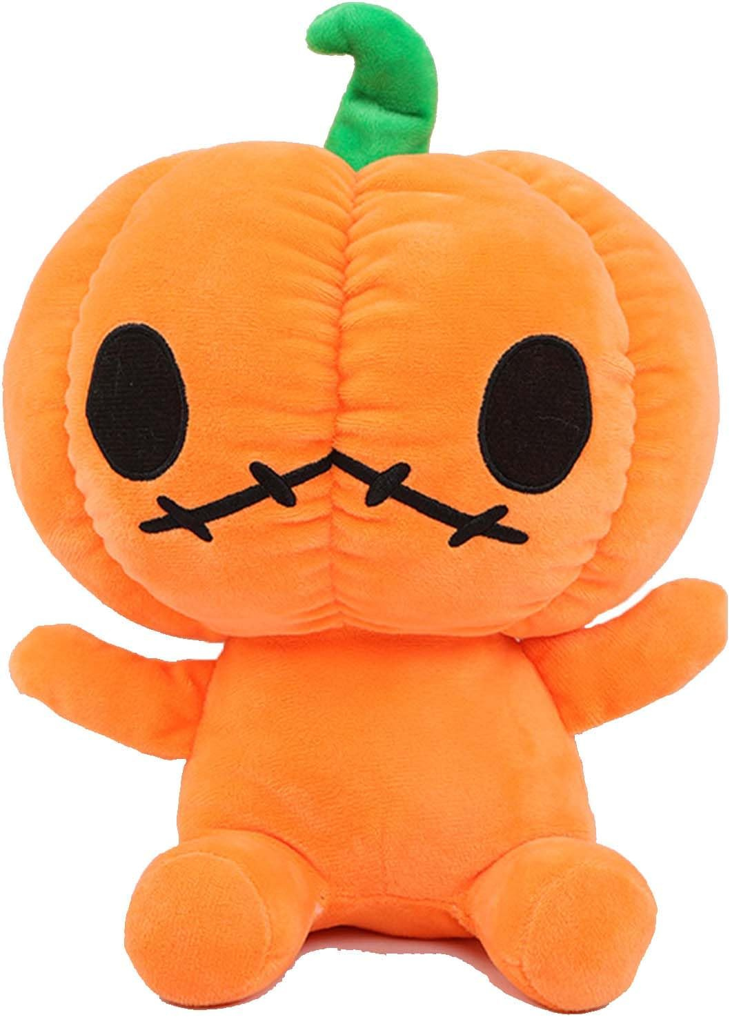 Soft orange stuffed pumpkin plush toy with an embroidered smiling face