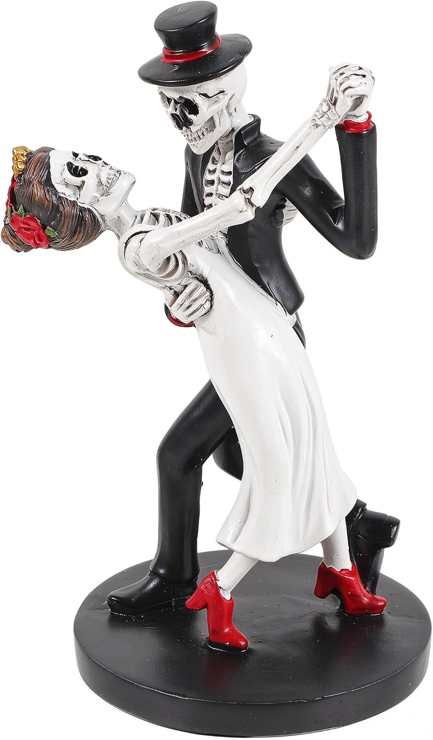 Hand-painted resin skeleton bride and groom figurine in a dancing pose
