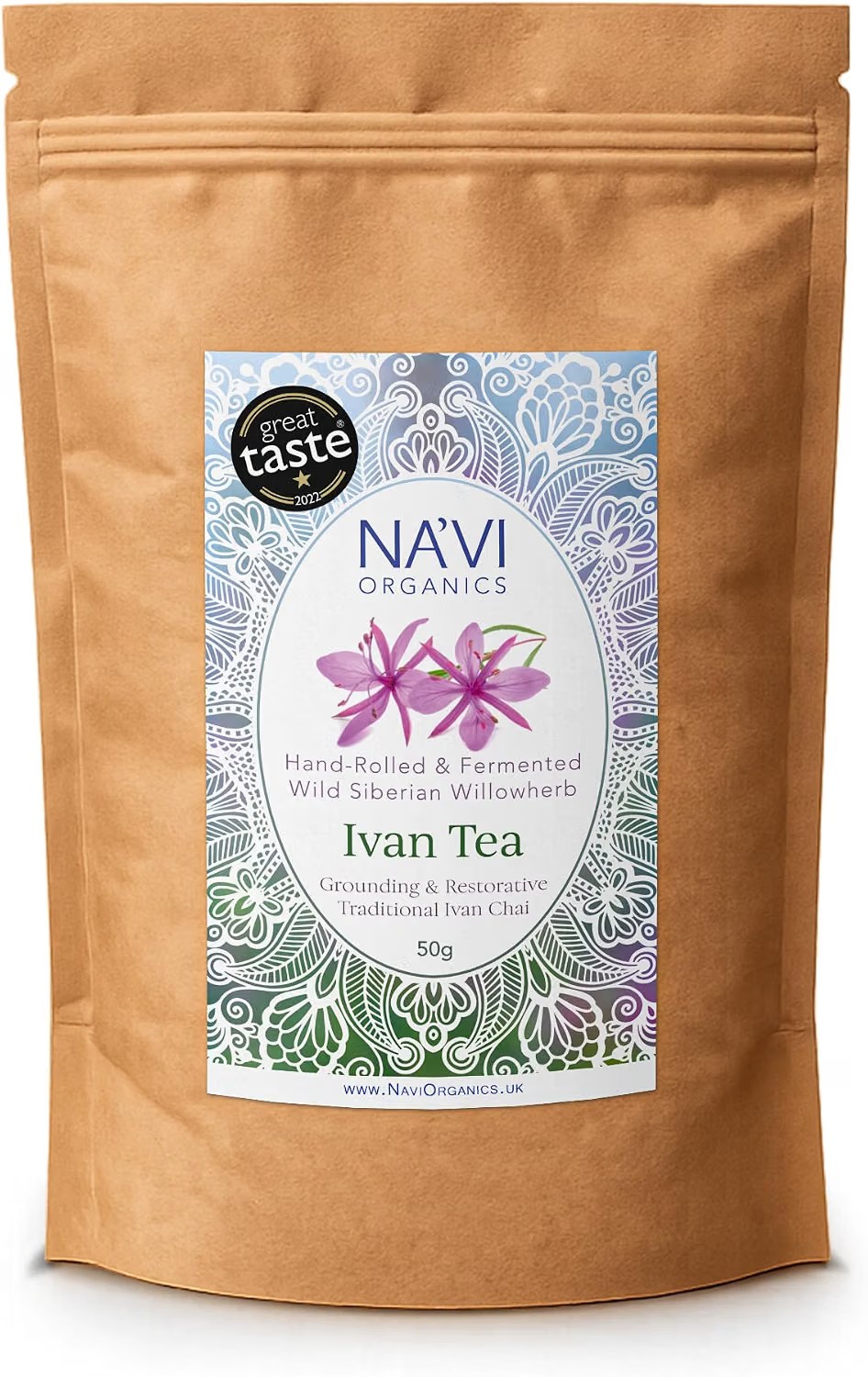 Na'Vi Organics Ivan Tea, hand-rolled and fermented wild Siberian willowherb in a kraft paper pouch