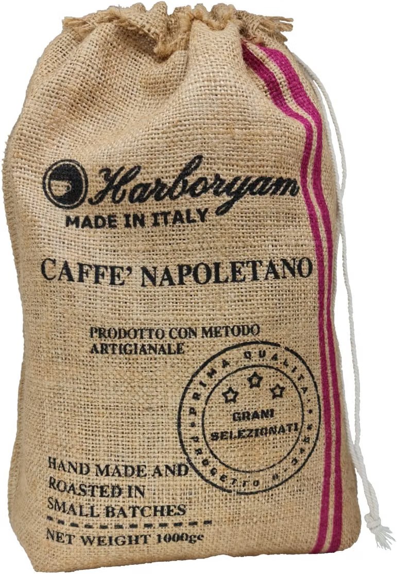 Harboryam Caffe Napoletano coffee beans in a hessian sack, hand roasted in Italy