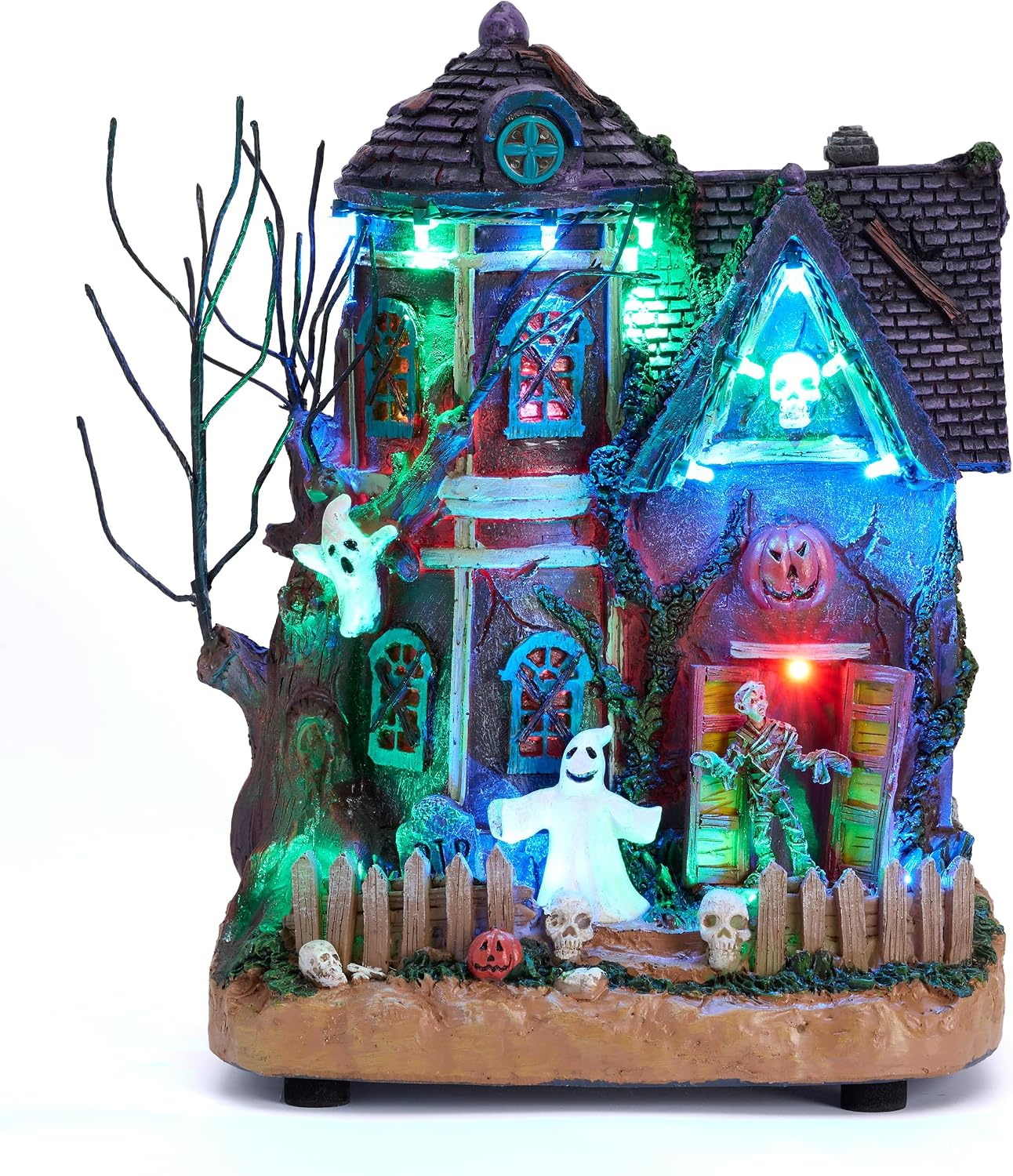 Hand-painted resin Halloween haunted house village ornament with LED lights