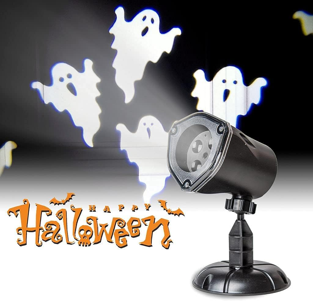 Ghost projector light casting drifting ghost shapes for outdoor Halloween decoration