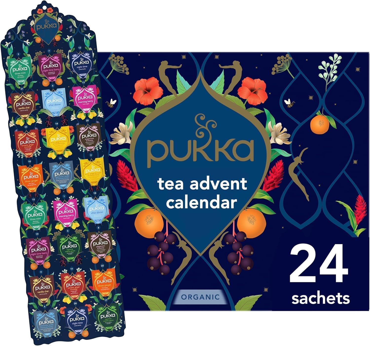 Pukka organic tea advent calendar box with festive illustrated windows