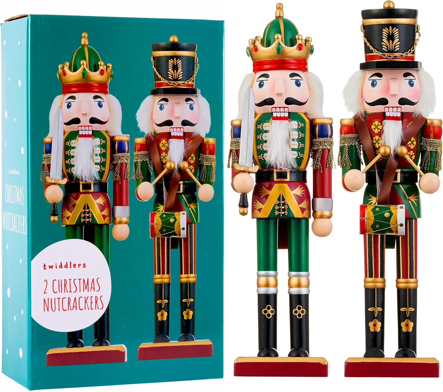 Pair of traditional painted wooden nutcracker soldiers, 30cm tall